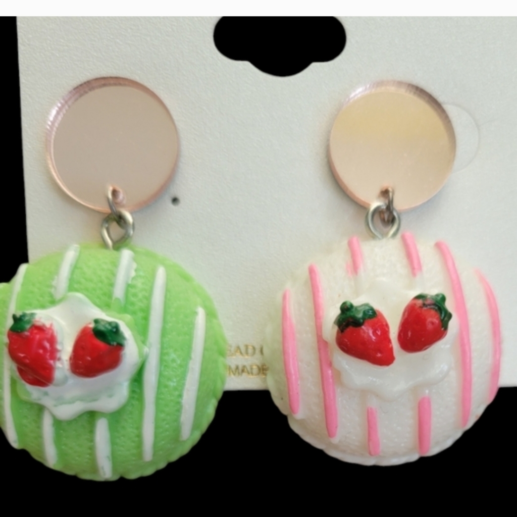 Strawberry Charm Earrings - Green And White